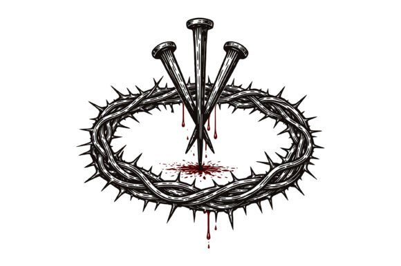 Crown of Thorns Nails Blood Graphics for T-Shirt Designs