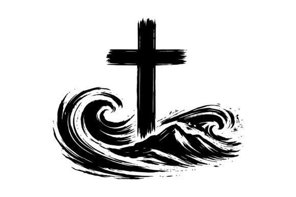 Faith Cross Ocean Wave Graphic for T-Shirt Designs