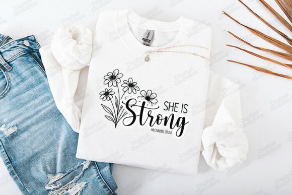 She is Strong Floral Faith Typography Graphics & T-Shirt Designs
